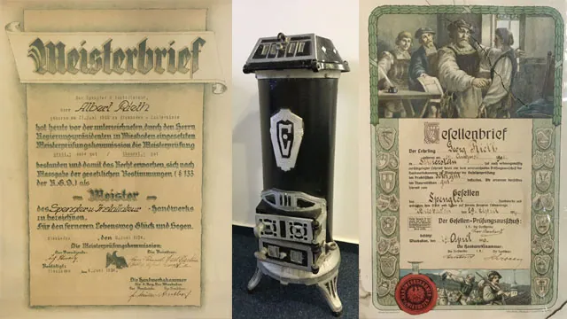 Gesellenbriefe und alter Ofen
