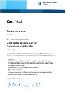 Download PDF-Datei: Zertifikat Gebäudeenergieberater (HWK)